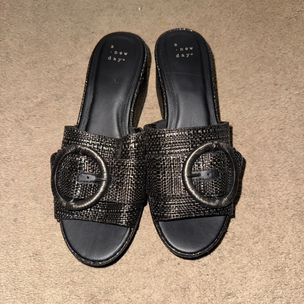 A New Day Black Textured Buckle Sandals
